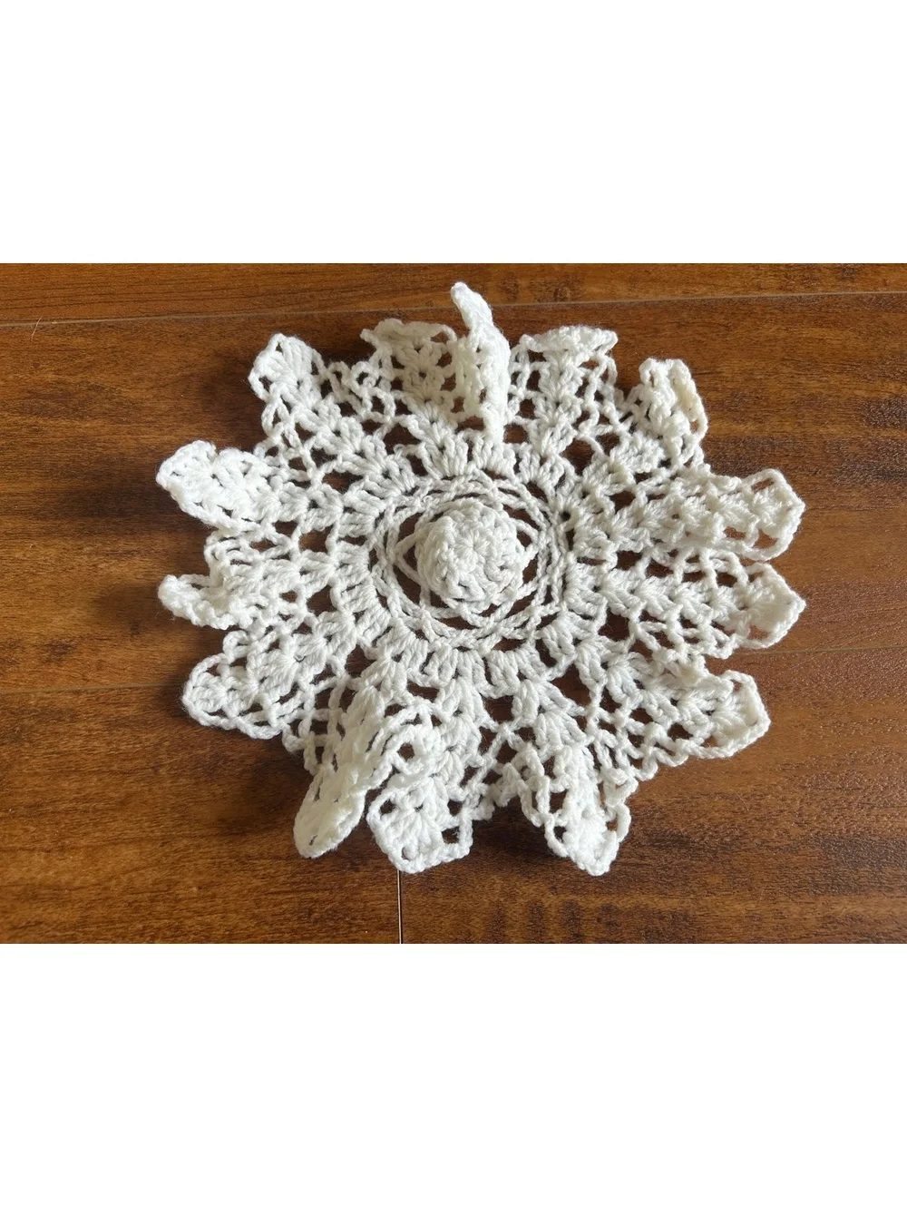Handmade White Crochet Doily with Raised Petal Design